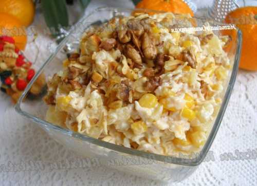 Рецепты салата с курицей, ананасами и грецкими