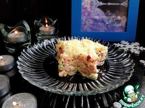 Корень сельдерея штуки, Бананы штука, Морковь штуки, Зеленый горошек столовые ложки, Картофель штуки, Салат айсберг по вкусу